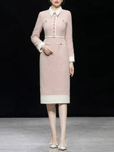 Load image into Gallery viewer, Pastel Pink Lapel Long Sleeve Tweed 1960S Dress