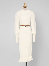 Load image into Gallery viewer, Sweet Apricot Crew Collar Long Sleeve Knitted Sweater Dress With Ruffles Hem