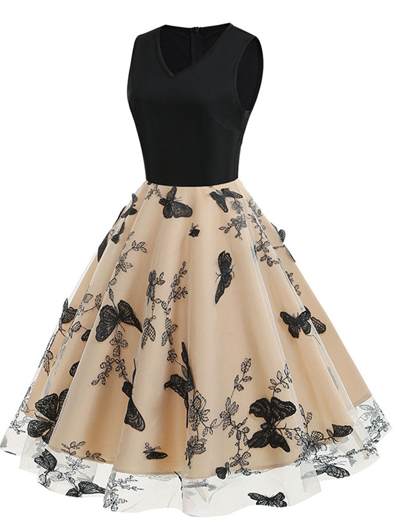 Black V Neck Butterfly 1950S Vintage Swing Dress – Jolly Vintage