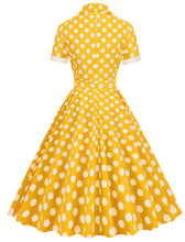 Load image into Gallery viewer, Green Polka Dots Turn Down Collar Short Sleeves 1950S Vinatge Shirt Dress