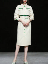 Load image into Gallery viewer, 3PS White Turn-down Collar Long Sleeve Coat With White Skirt Suits
