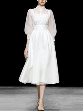 Load image into Gallery viewer, White Puff 3/4 Sleeve Edwardian Revival Fariy Organza Dress