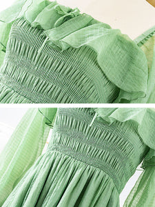 Green Mid Centuries Ruffles Vintage Maxi Dress