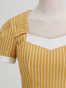 Square Collar Stripe 1950S Vintage Dress