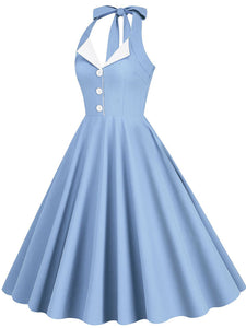 Klein Blue Vintage Halter Backless 1950S Vintage Dress