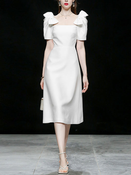 Romantic Bowknot Square Collar White Wedding Dress