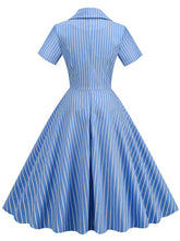 Load image into Gallery viewer, Why Women Kill Beth Ann Sytle 1960s Turn Collar Stripe Swing Dress