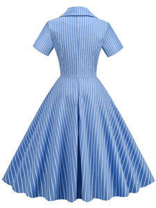 Why Women Kill Beth Ann Sytle 1960s Turn Collar Stripe Swing Dress