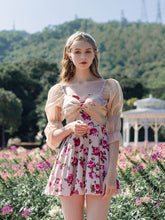 Load image into Gallery viewer, Rose Puff Sleeve Ballet Style Vintage One Piece Swimwear