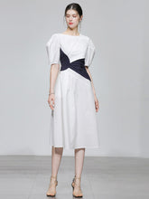 Load image into Gallery viewer, White Puff Sleeve Waist Black Knotted Audrey Hepburn&#39;s 1950S Dress
