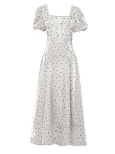Load image into Gallery viewer, Blue Polka Dots Puff Sleeve Vintage Style 1950S Dress