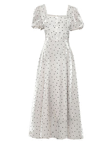Blue Polka Dots Puff Sleeve Vintage Style 1950S Dress