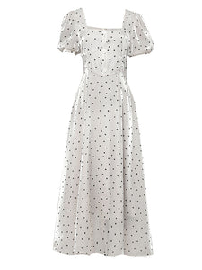 Apricot Polka Dots Puff Sleeve Vintage Style 1950S Dress
