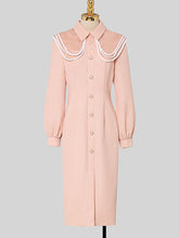 Load image into Gallery viewer, Orange Pink Peter Pan Collar Retro Swing Tweed Dress With Long Sleeve For Winter