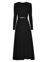 Load image into Gallery viewer, Black Knitted Sweater Maxi Dress Long Sleeve 1950S Vinatge Dress With Belt