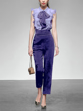 Load image into Gallery viewer, 2PS Purple Ruffles Sleeveless 1950S Vintage Pant Set