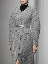 Load image into Gallery viewer, Light Grey V Neck Polka Dot Woolen Coat