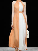 Load image into Gallery viewer, White And Orange Lace Halter Maxi Dress