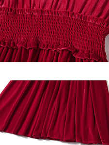 Vinatge Red Lace Long Sleeve Swing Velvet Dress