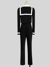 Load image into Gallery viewer, 2PS Black Sailor Long Sleeve Top With High Waist Wide Leg Pants Suit