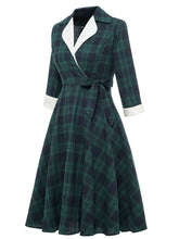 Load image into Gallery viewer, Plaid 3/4 Sleeve 1950S Vintage Dress With Bow Belt