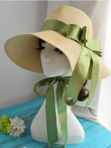 Sweet Green Bow Vintage Pride And Prejudice Same Style 1950S Straw Hat