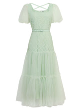 Load image into Gallery viewer, Green Vintage Style Square Neck Puff Sleeve Tulle Party Dress