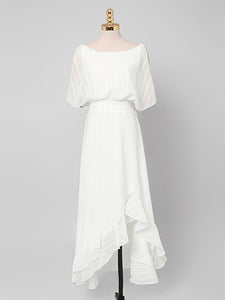 White Chiffon Vintage Maxi Dress With High low Hem