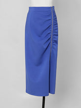 Load image into Gallery viewer, 2PS Royal Blue Casual Crew Neck Loose Short Sweater And Smocked Bodycon Skirt Suit