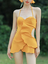 Load image into Gallery viewer, Yellow One Piece Ruffles Backless Bikini Swimwear