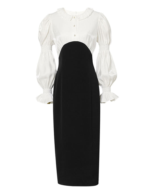 White Peter Pan Collar Long Sleeve Fake Two Piece Little Black Dress