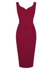 Solid Color Sweet Heart Collar 1950S Vintage Bodycon Dress
