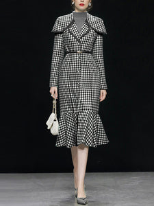 Black And White Ruffles Houndstooth Tweed 1940S Coat