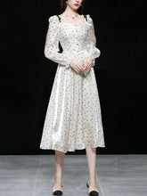 Load image into Gallery viewer, White And Black Polka Dots Square Collar Long Sleeve Party 1950S Dress