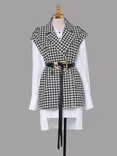Load image into Gallery viewer, 2PS Houndstooth Pattern Vest And White Low High Shirt Coat Suit