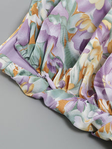 Floarl Print One Shoulder Hollow High Slit Maxi Dress