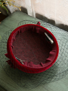 Wine Red Flower Tulle Vintage Velvet 1950S Hat