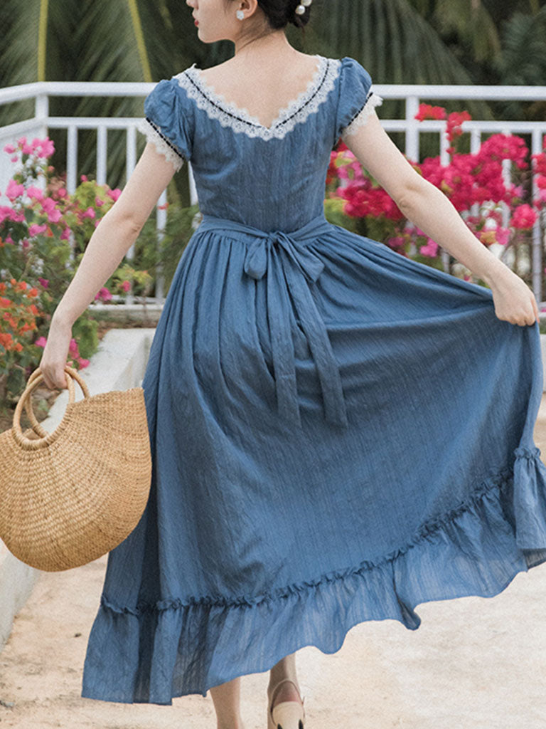 Vintage Blue Lace Cotton Little Women Same Style Prairie Dress – Jolly ...