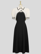 Load image into Gallery viewer, 2PS White Cape With Black Spaghetti Strap 1950S Dress Set