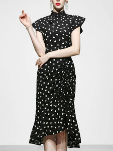 Black Polka Dots Butterfly Sleeve 1940S Vintage Dress