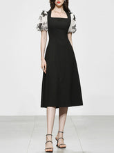 Load image into Gallery viewer, Black Butterfly Puff Sleeve Audrey Hepburn Style 50S Dress