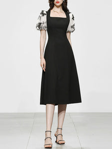 Black Butterfly Puff Sleeve Audrey Hepburn Style 50S Dress