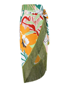 Floral Print Strap Two Pieces With Bathing Suit Wrap Skirt