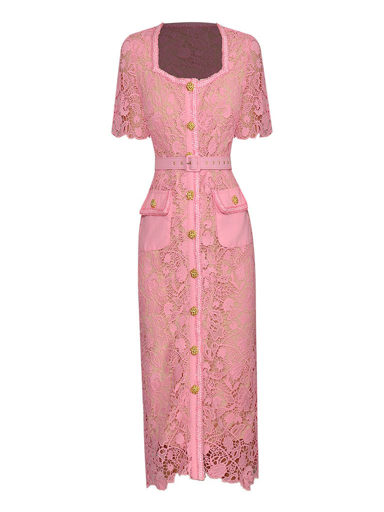 Pink Sweet Lace 1950s Vintage Bodycon Dress
