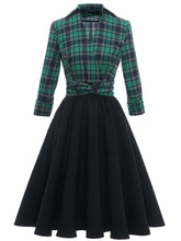 Load image into Gallery viewer, Green Plaid 3/4 Sleeve Fake Two Piece Style 1950S Vintage Dress