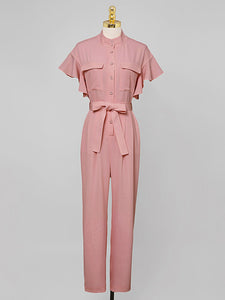 Pink Ruffles 1950S Vintage Jumpsuit With Belt