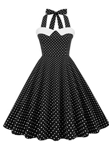Polka Dots Halter Backless 1950S Vintage Swing Dress