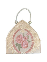 Load image into Gallery viewer, 1950S Embroidered Rose Vintage Pearl Handbag Satin Banquet Bag