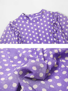 Blue Polka Dots Puff Sleeve Vintage Chiffon Dress