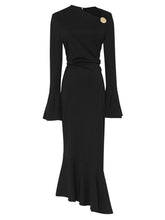 Load image into Gallery viewer, Black Irregular Collar Bell Sleeve Sexy Mermaid Dress
